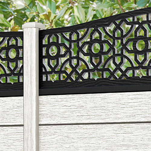 Fusion Nabila Curved Top Fence Panel - Light Stone - with our composite posts