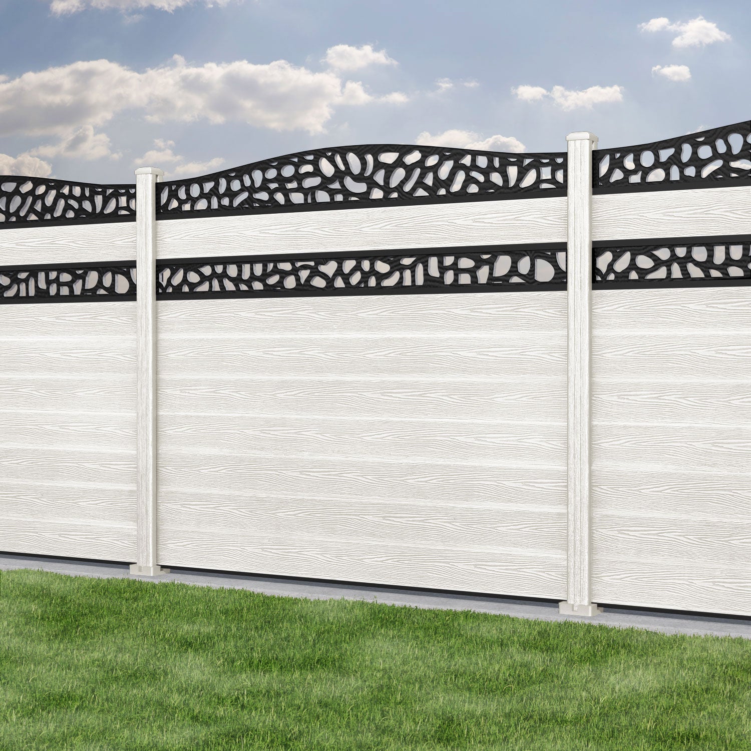 Classic Pebble Curved Top Split Screen Fence Panel - Light Stone - with our composite posts