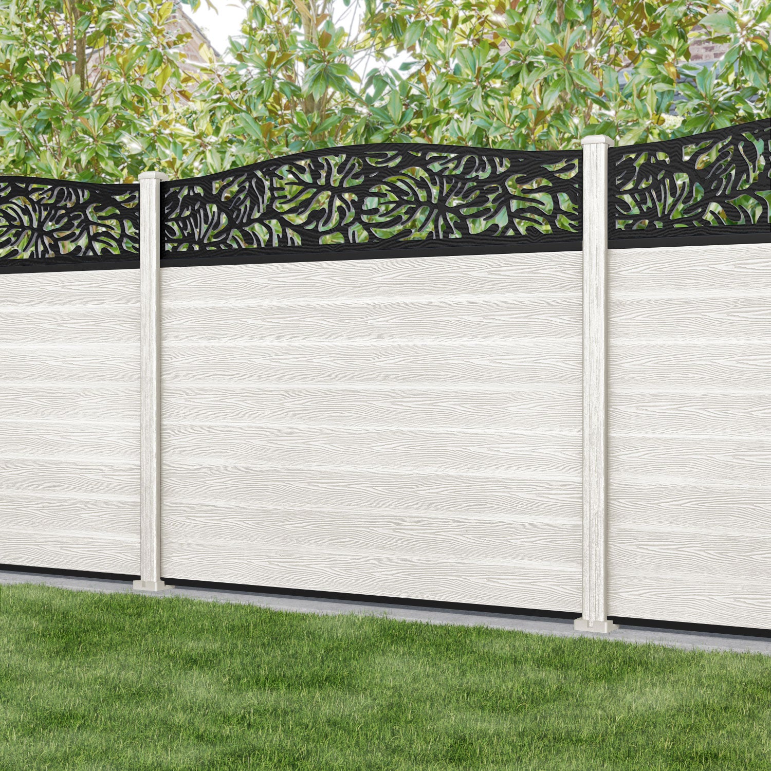 Classic Botanic Curved Top Fence Panel - Light Stone - with our composite posts