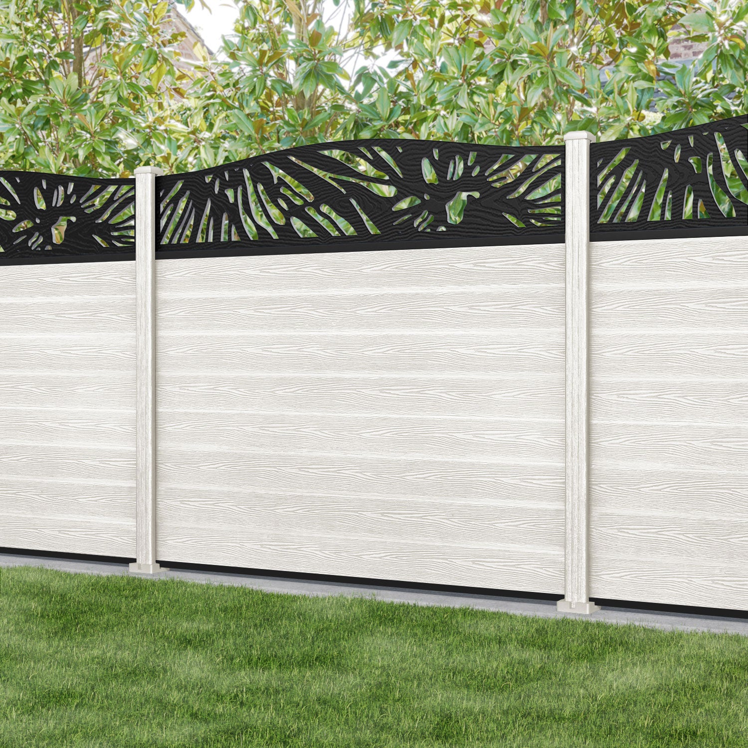 Classic Poppy Curved Top Fence Panel - Light Stone - with our composite posts