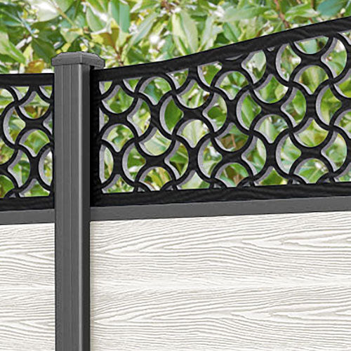 Classic Vida Curved Top Fence Panel - Light Stone - with our aluminium posts