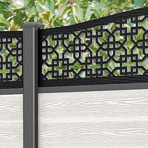Classic Zaria Curved Top Fence Panel - Light Stone - with our aluminium posts