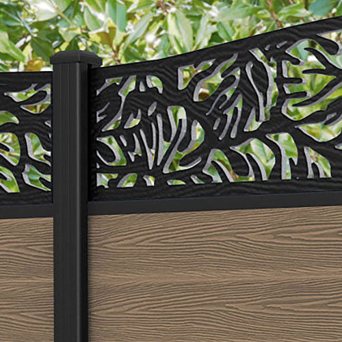 Classic Botanic Curved Top Fence Panel - Teak - with our aluminium posts
