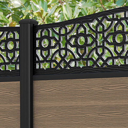 Classic Nabila Curved Top Fence Panel - Teak - with our aluminium posts