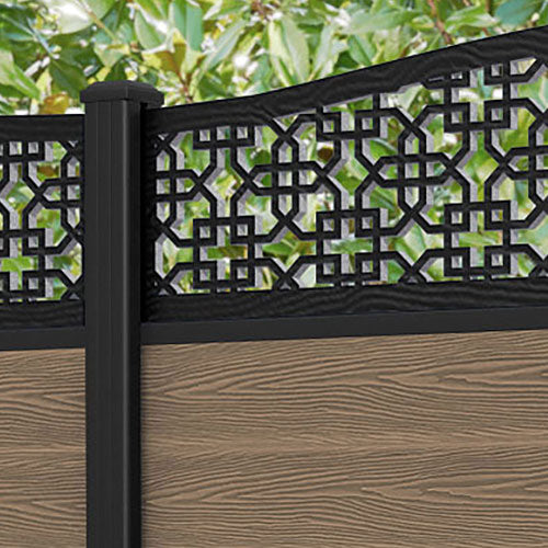 Classic Zaria Curved Top Fence Panel - Teak - with our aluminium posts