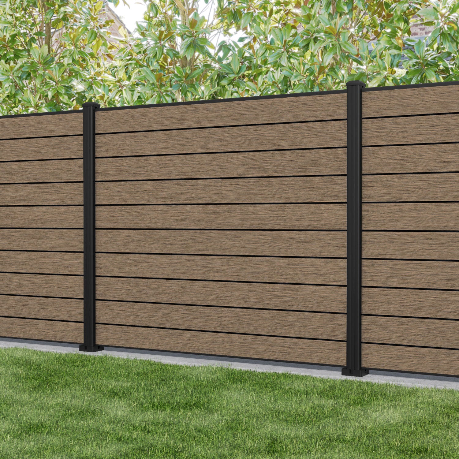 Fusion Fence Panel - Teak - with our aluminium posts