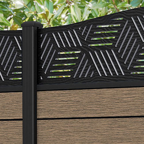 Fusion Cubed Curved Top Fence Panel - Teak - with our aluminium posts
