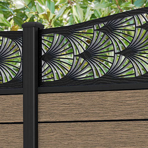 Fusion Laurel Curved Top Fence Panel - Teak - with our aluminium posts