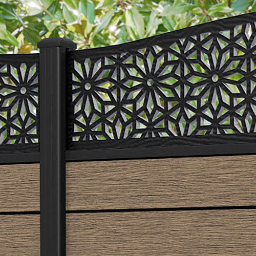 Fusion Narwa Curved Top Fence Panel - Teak - with our aluminium posts