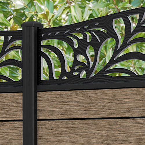 Fusion Petal Curved Top Fence Panel - Teak - with our aluminium posts
