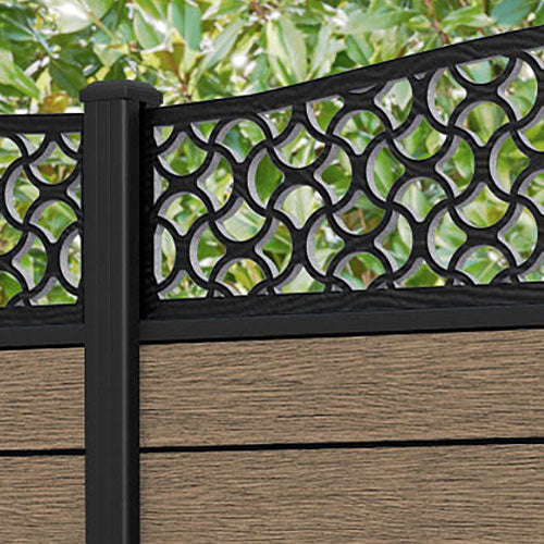 Fusion Vida Curved Top Fence Panel - Teak - with our aluminium posts