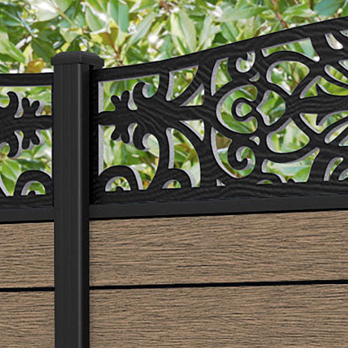 Fusion Windsor Curved Top Fence Panel - Teak - with our aluminium posts