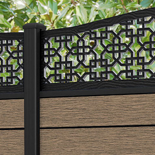 Fusion Zaria Curved Top Fence Panel - Teak - with our aluminium posts