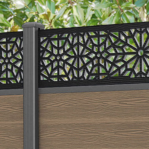 Classic Alnara Fence Panel - Teak - with our aluminium posts