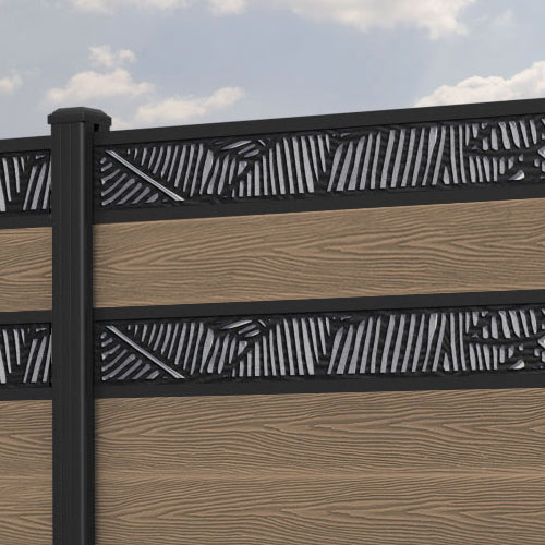 Classic Feather Split Screen Fence Panel - Teak - with our aluminium posts