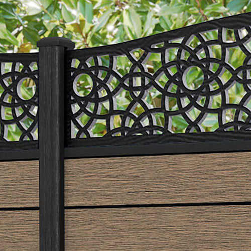 Fusion Ambar Curved Top Fence Panel - Teak - with our composite posts