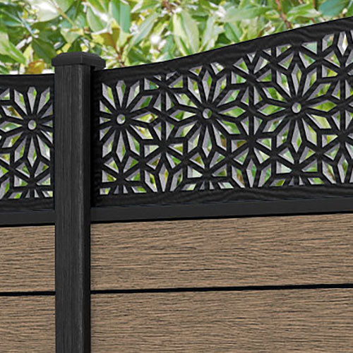 Fusion Narwa Curved Top Fence Panel - Teak - with our composite posts