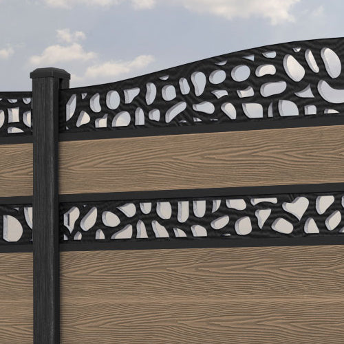 Classic Pebble Curved Top Split Screen Fence Panel - Teak - with our composite posts