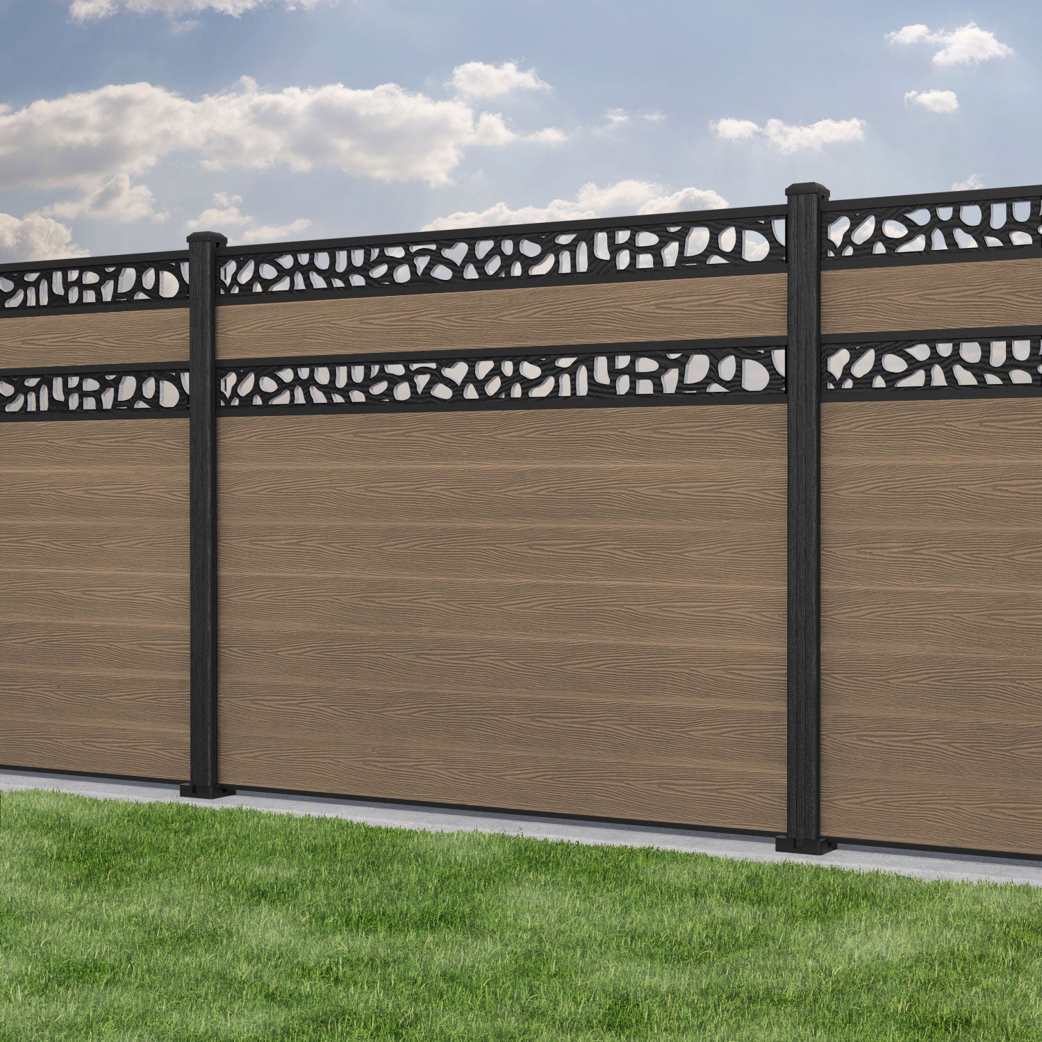 Classic Pebble Split Screen Fence Panel - Teak - with our composite posts