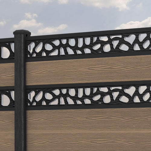 Classic Pebble Split Screen Fence Panel - Teak - with our composite posts