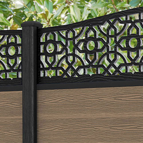 Classic Nabila Curved Top Fence Panel - Teak - with our composite posts