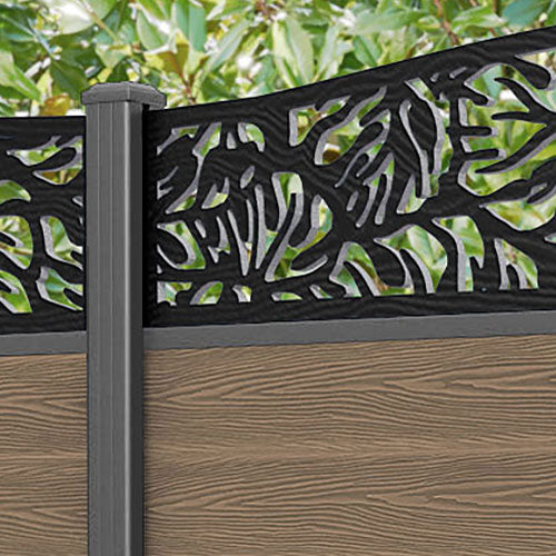 Classic Botanic Curved Top Fence Panel - Teak - with our aluminium posts