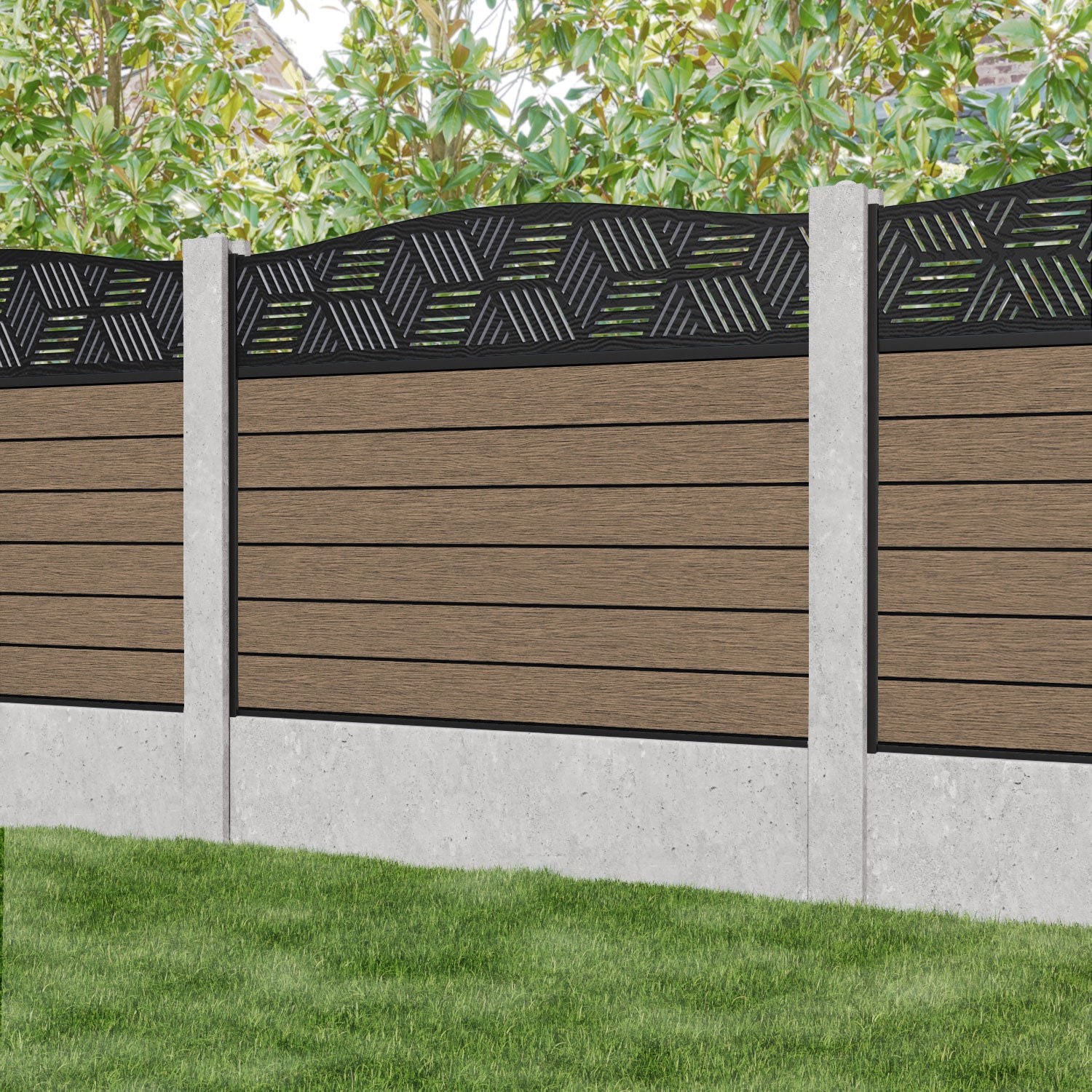 Fusion Cubed Curved Top Fence Panel - Teak - for existing concrete posts