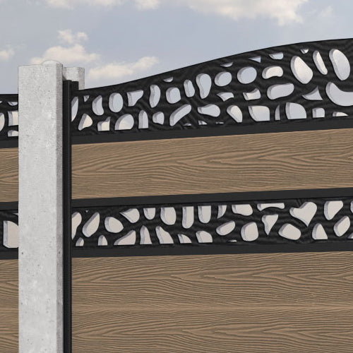 Classic Pebble Curved Top Split Screen Fence Panel - Teak - for existing concrete posts