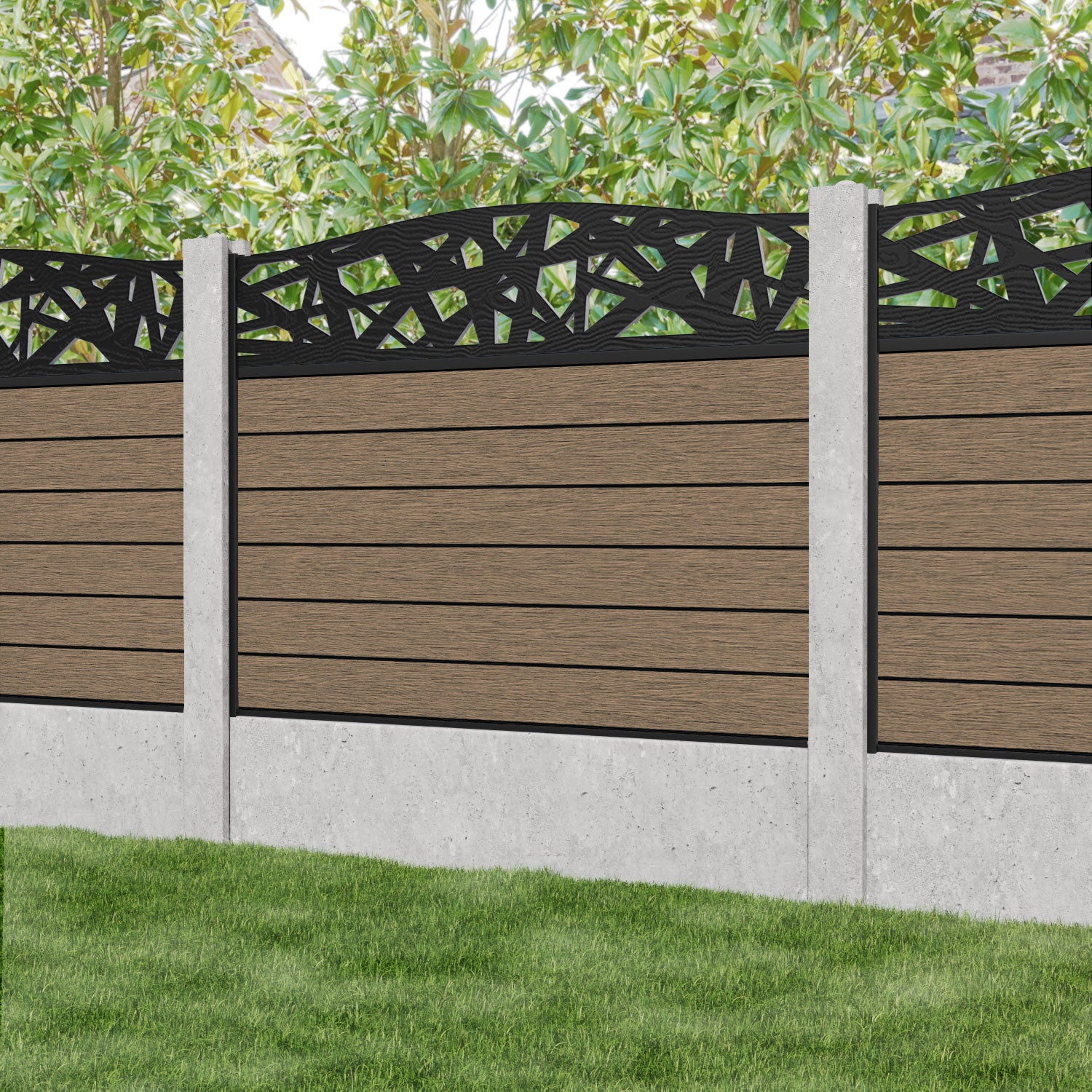 Fusion Prism Curved Top Fence Panel - Teak - for existing concrete posts