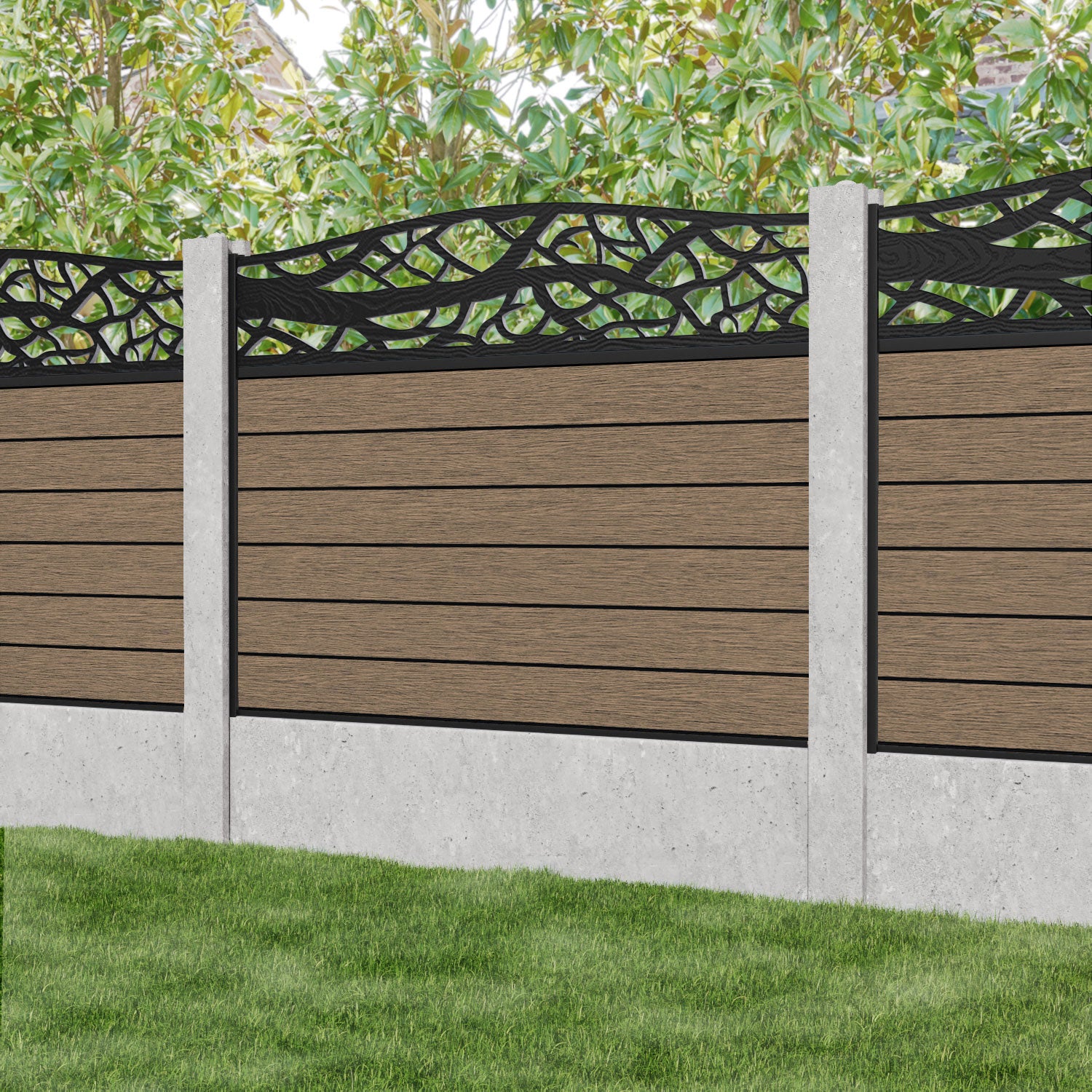 Fusion Twilight Curved Top Fence Panel - Teak - for existing concrete posts