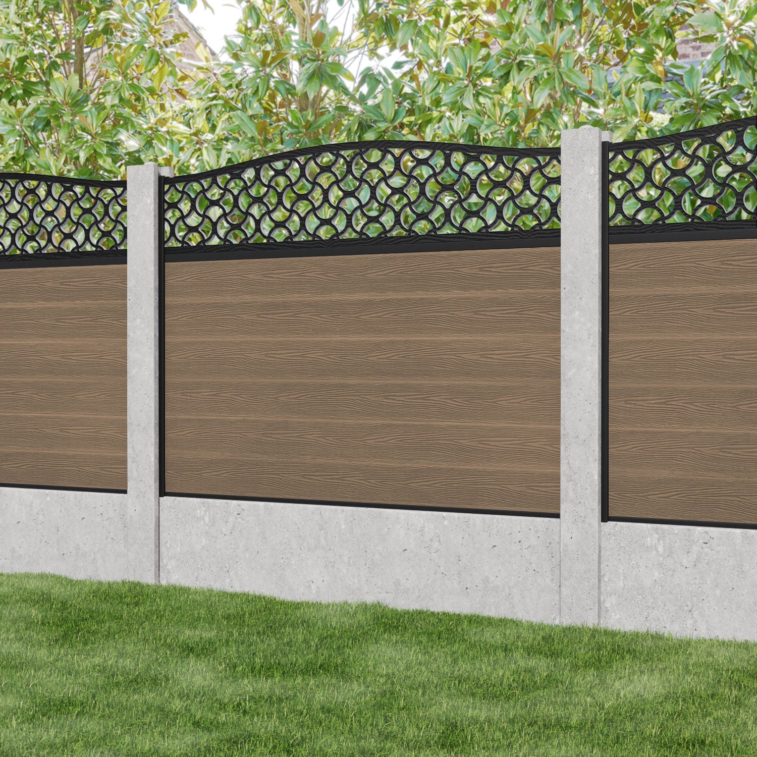 Classic Vida Curved Top Fence Panel - Teak - for existing concrete posts