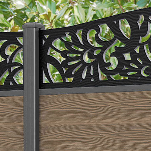 Classic Heritage Curved Top Fence Panel - Teak - with our aluminium posts