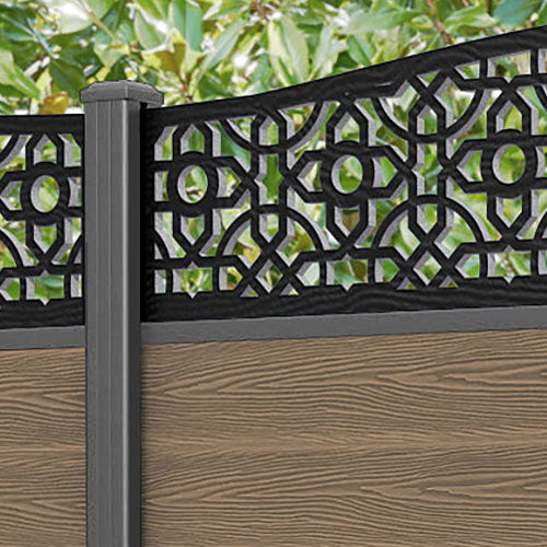 Classic Nabila Curved Top Fence Panel - Teak - with our aluminium posts