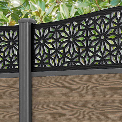 Classic Narwa Curved Top Fence Panel - Teak - with our aluminium posts