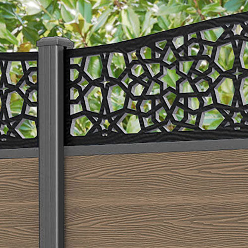 Classic Nazira Curved Top Fence Panel - Teak - with our aluminium posts