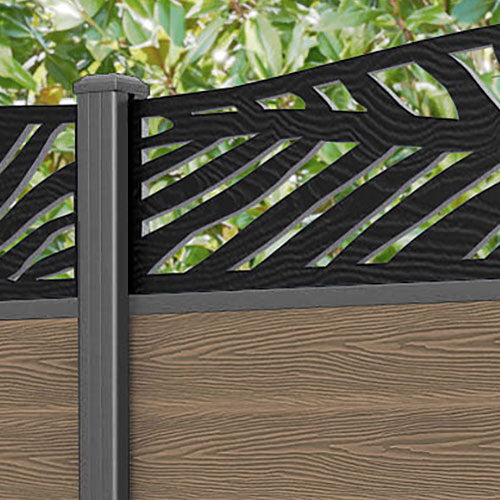 Classic Palm Curved Top Fence Panel - Teak - with our aluminium posts