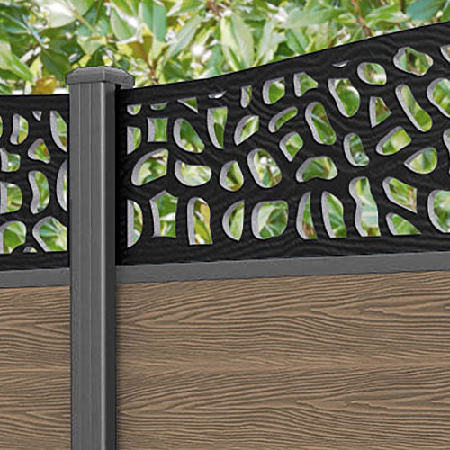 Classic Pebble Curved Top Fence Panel - Teak - with our aluminium posts