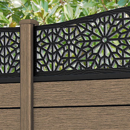 Fusion Alnara Curved Top Fence Panel - Teak - with our composite posts