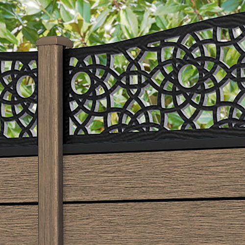 Fusion Ambar Curved Top Fence Panel - Teak - with our composite posts