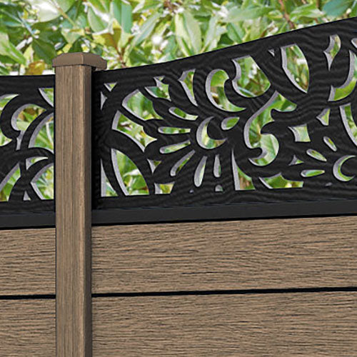 Fusion Heritage Curved Top Fence Panel - Teak - with our composite posts