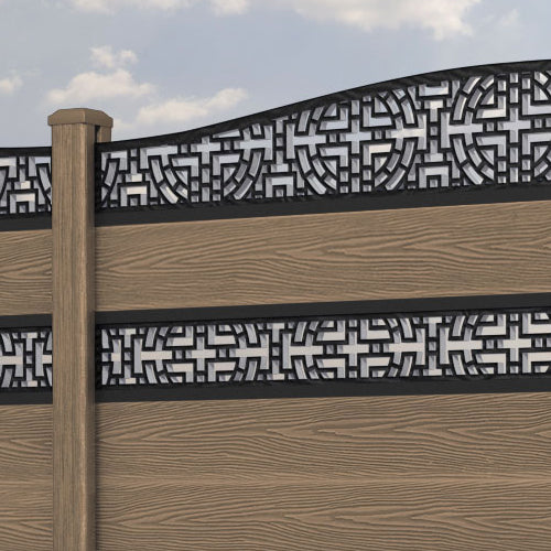 Classic Kumo Curved Top Split Screen Fence Panel - Teak - with our composite posts