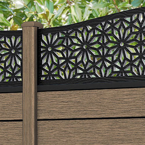 Fusion Narwa Curved Top Fence Panel - Teak - with our composite posts