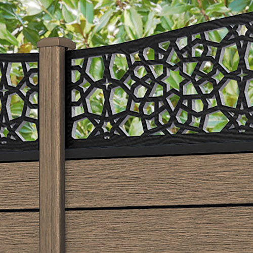 Fusion Nazira Curved Top Fence Panel - Teak - with our composite posts