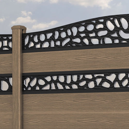 Classic Pebble Curved Top Split Screen Fence Panel - Teak - with our composite posts