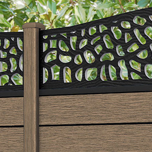 Fusion Pebble Curved Top Fence Panel - Teak - with our composite posts