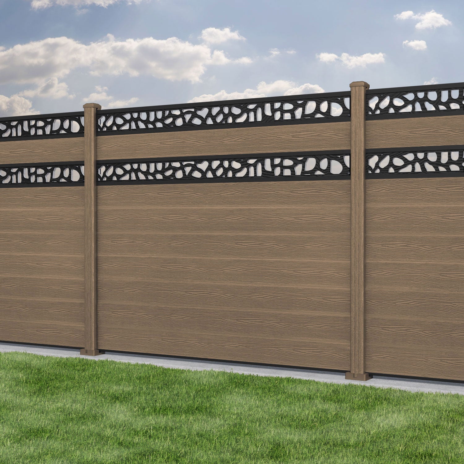 Classic Pebble Split Screen Fence Panel - Teak - with our composite posts