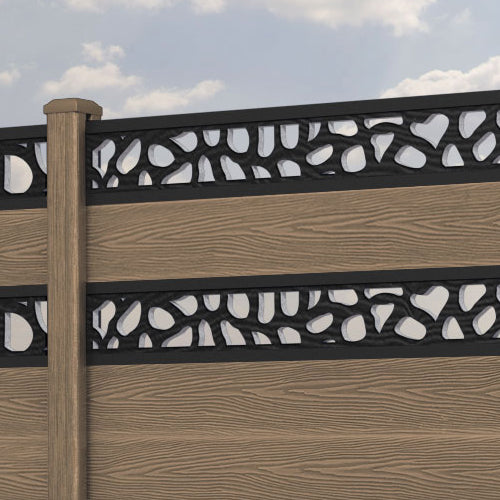 Classic Pebble Split Screen Fence Panel - Teak - with our composite posts
