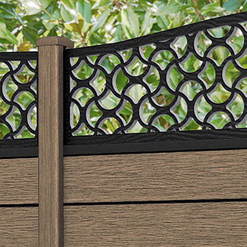 Fusion Vida Curved Top Fence Panel - Teak - with our composite posts