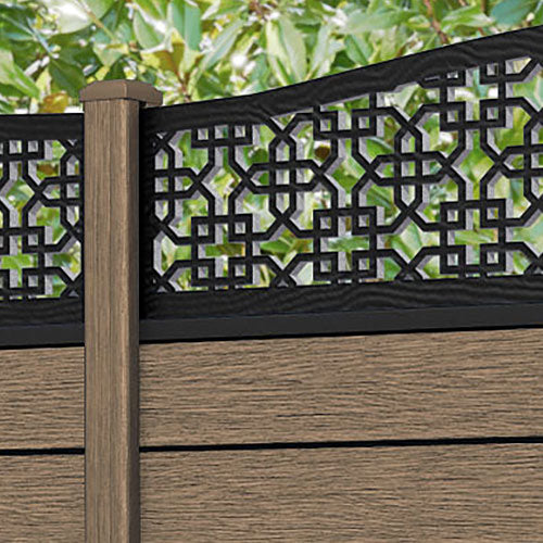Fusion Zaria Curved Top Fence Panel - Teak - with our composite posts