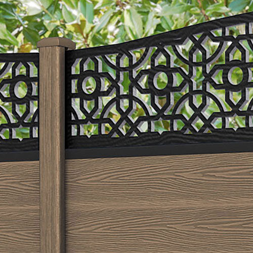 Classic Nabila Curved Top Fence Panel - Teak - with our composite posts